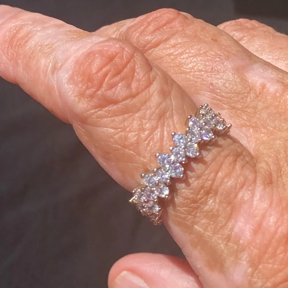 - Eternity Ring-14k White Gold Plated& Pave Crystals Moissanite Sizes 7 or 9